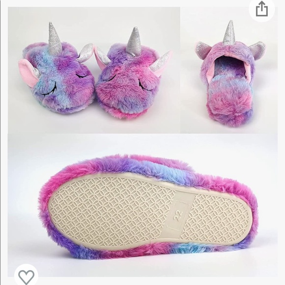 Kids Unicorn Slippers with Rubber Soles for Boys Girls Home Plush Size-3/4 kids - Picture 2 of 2